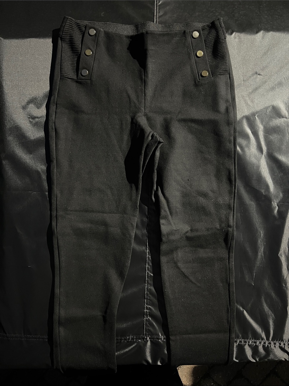 Zara Black Stretch Button-Accent Pants